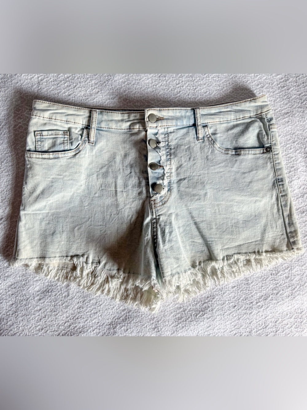 wild fable Light Blue Button-Front Frayed Denim Shorts
